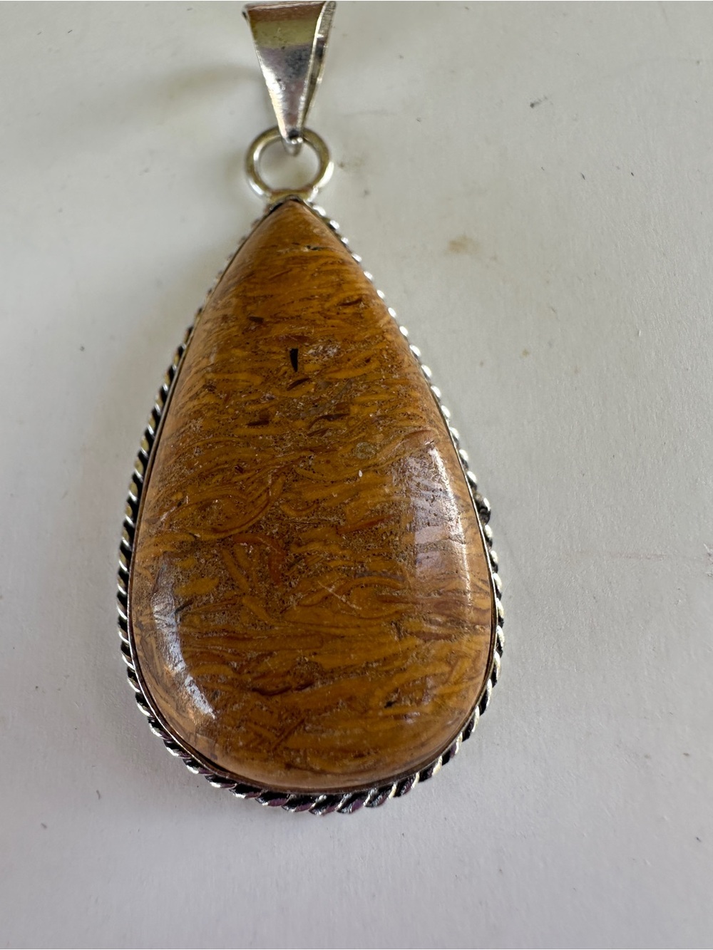Mountain Jasper Teardrop Stone Pendant Necklace in Silver Setting